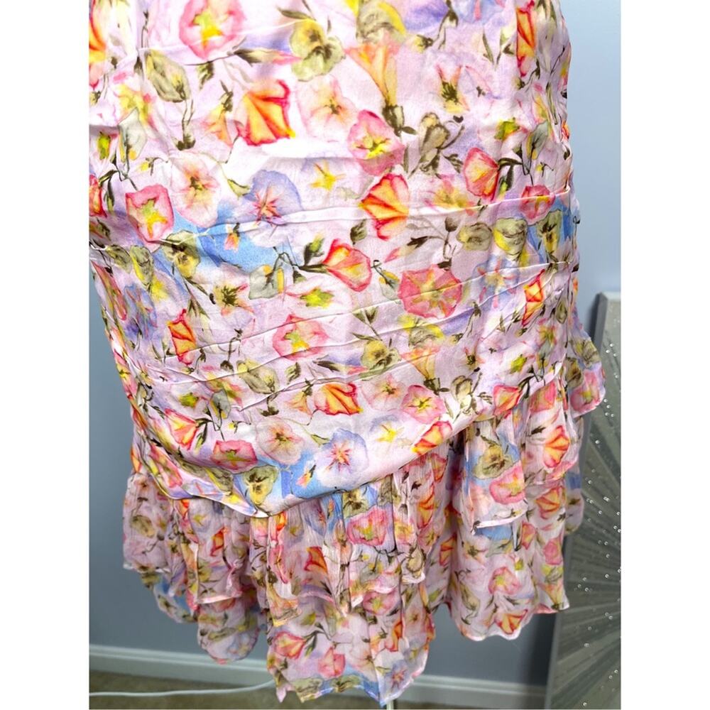 LOVESHACKFANCY Desra Ruched Floral Pastel Confetti Ruffle Mini Dress Sz 8 - Picture 8 of 10